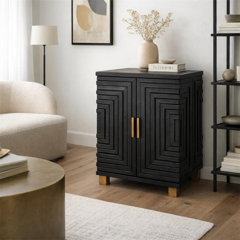 Lennox Black 2 Door Side Cupboard styled in an interior setting
