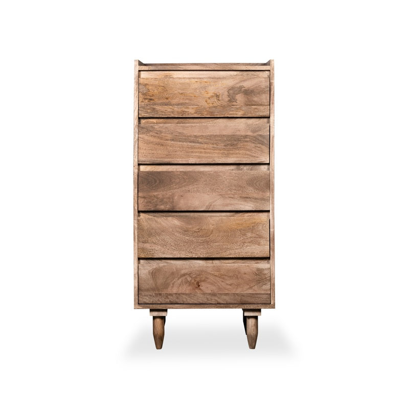 Scandi Mango 5 Drawer Tallboy detail view