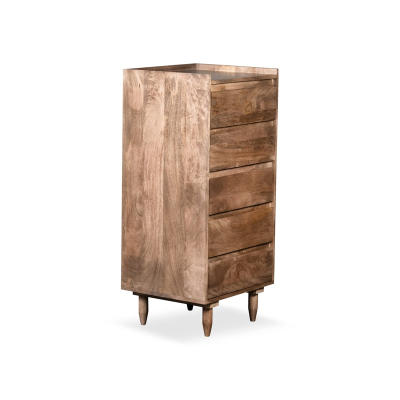 Scandi Mango 5 Drawer Tallboy detail view