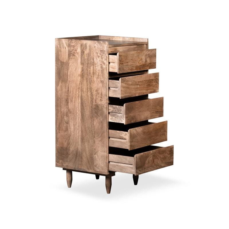 Scandi Mango 5 Drawer Tallboy detail view
