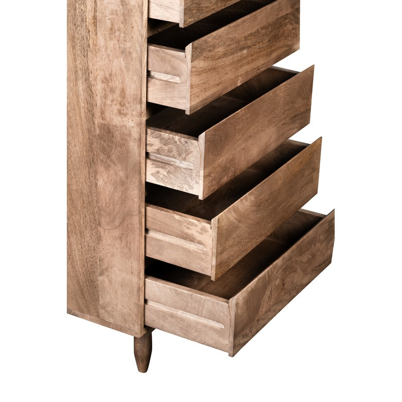 Scandi Mango 5 Drawer Tallboy detail view