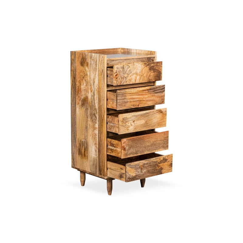 Scandi Mango 5 Drawer Tallboy detail view