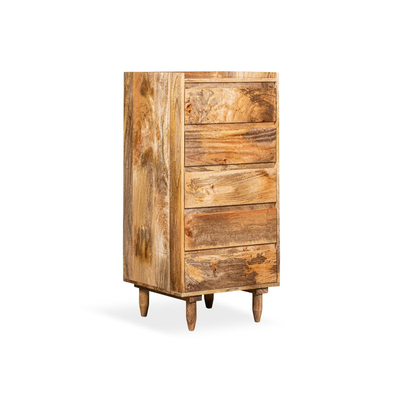 Scandi Mango 5 Drawer Tallboy detail view