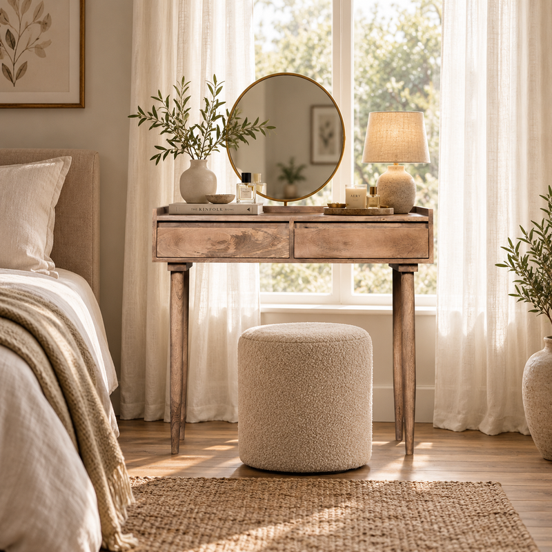 Scandi Mango 90cm 2 Drawer Console Table styled room image
