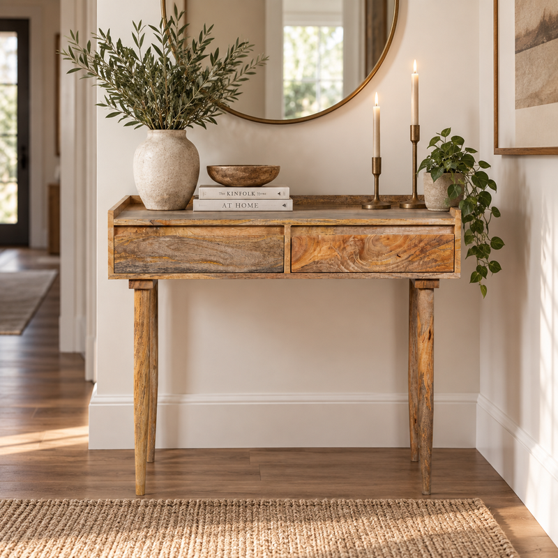 Scandi Mango 90cm 2 Drawer Console Table detail view