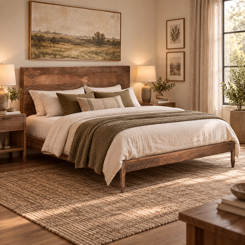 Scandi Mango Wood Bed Frame styled room image