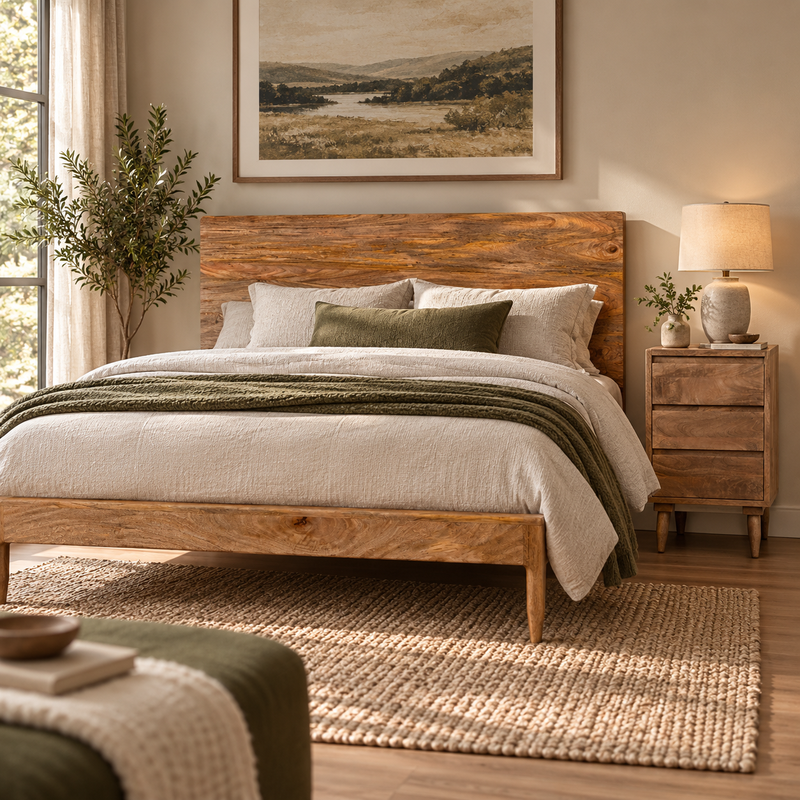 Scandi Mango Wood Bed Frame detail view