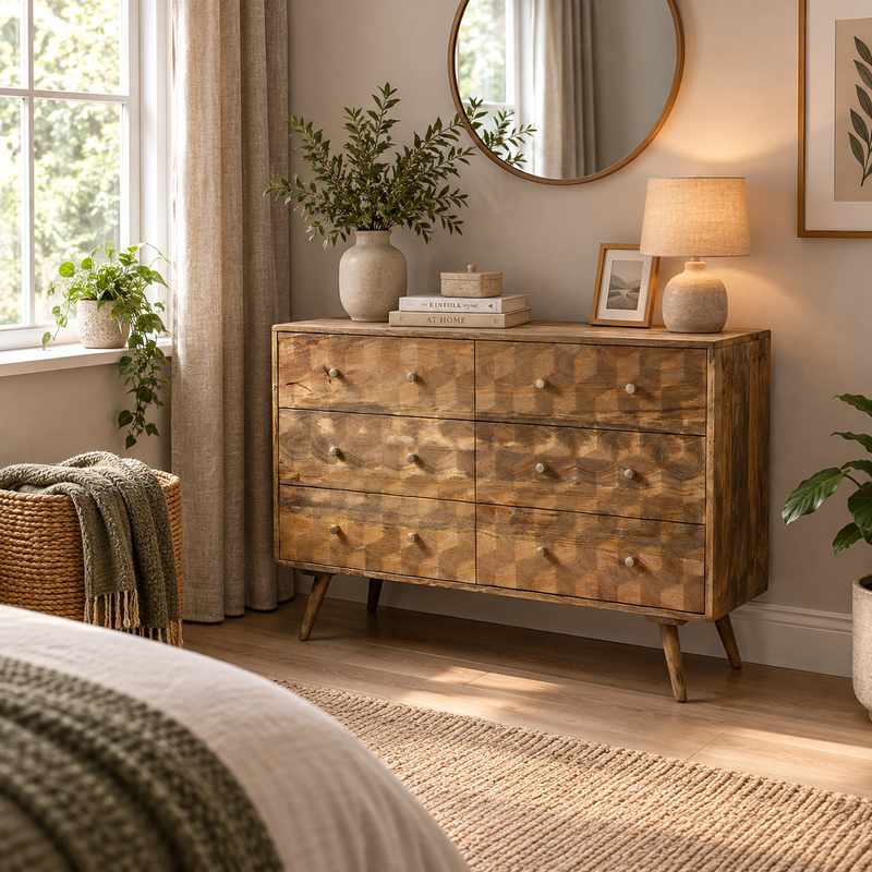 Geo Mango 120cm 6 Drawer Chest styled room image