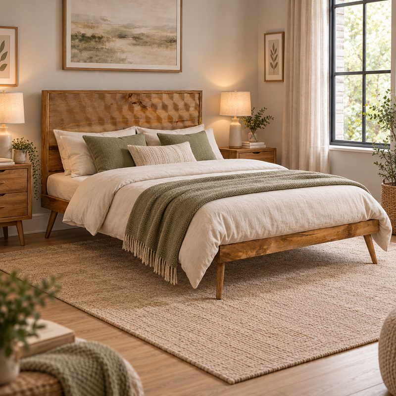 Geo Mango Wood Bed Frame styled room image