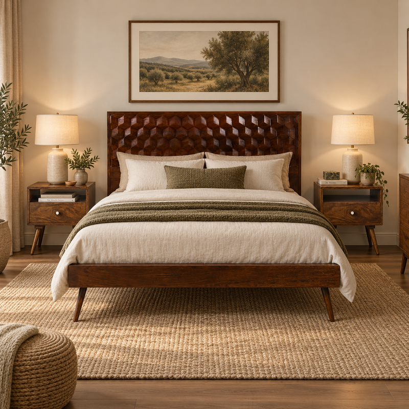 Geo Mango Wood Bed Frame detail view