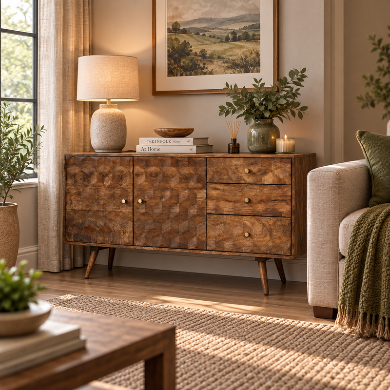 Geo Mango 140cm Sideboard styled room image